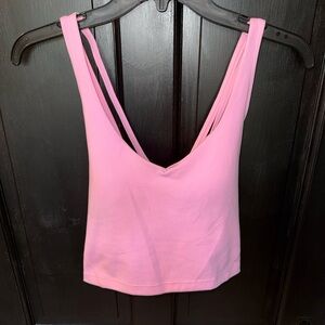 Pink Double-Strap V-Neck Cropped Tank. Built in Bra.